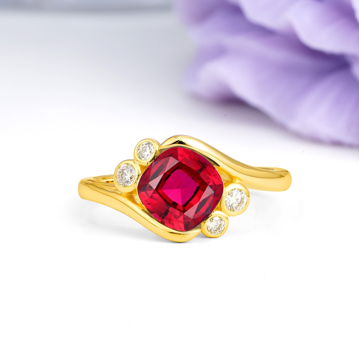 Unique Inset Princess Cut Ruby Engagement Ring - Additional view