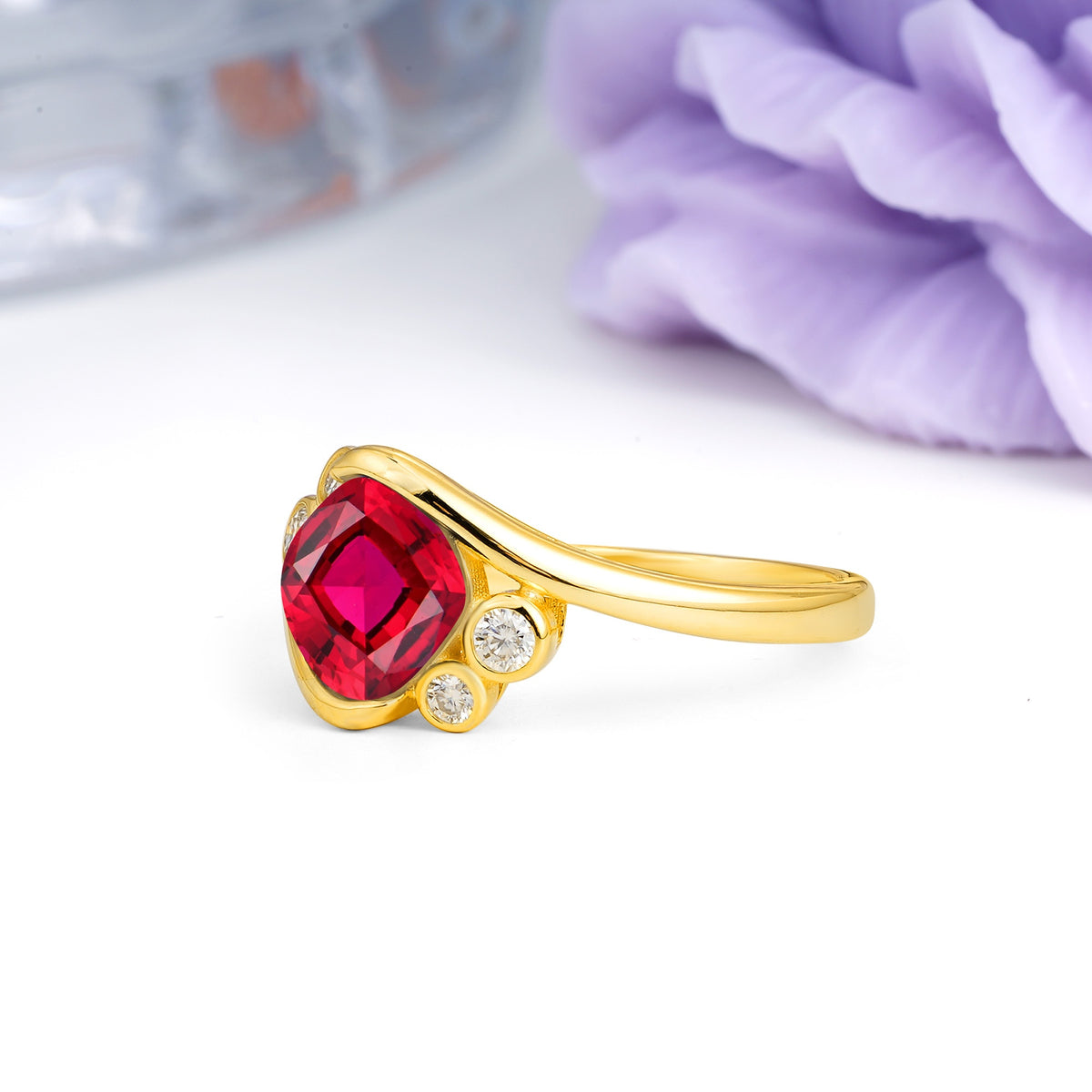 Unique Inset Princess Cut Ruby Engagement Ring - Additional view