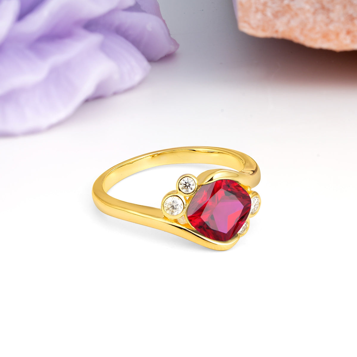 Unique Inset Princess Cut Ruby Engagement Ring - Additional view
