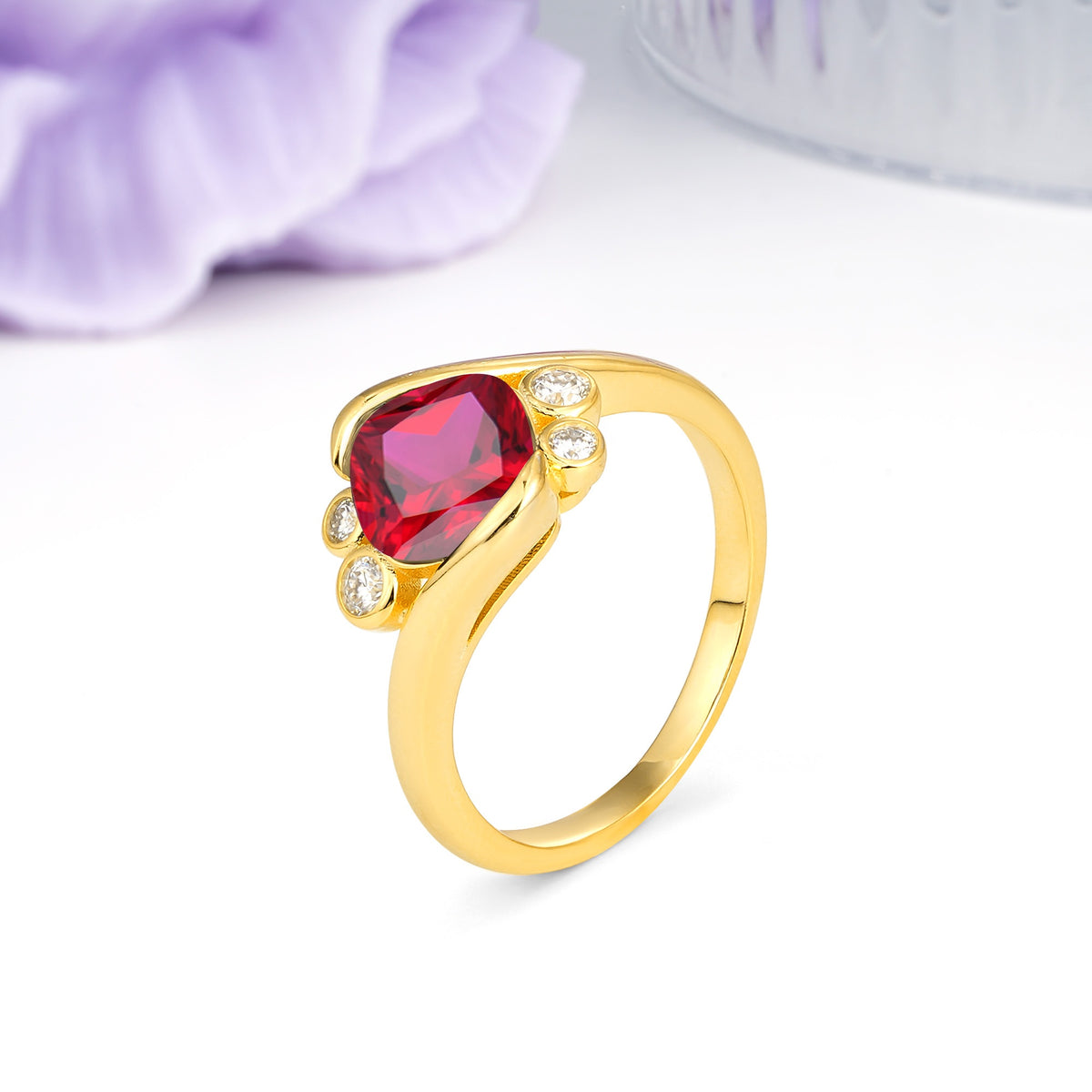 Unique Inset Princess Cut Ruby Engagement Ring - Additional view