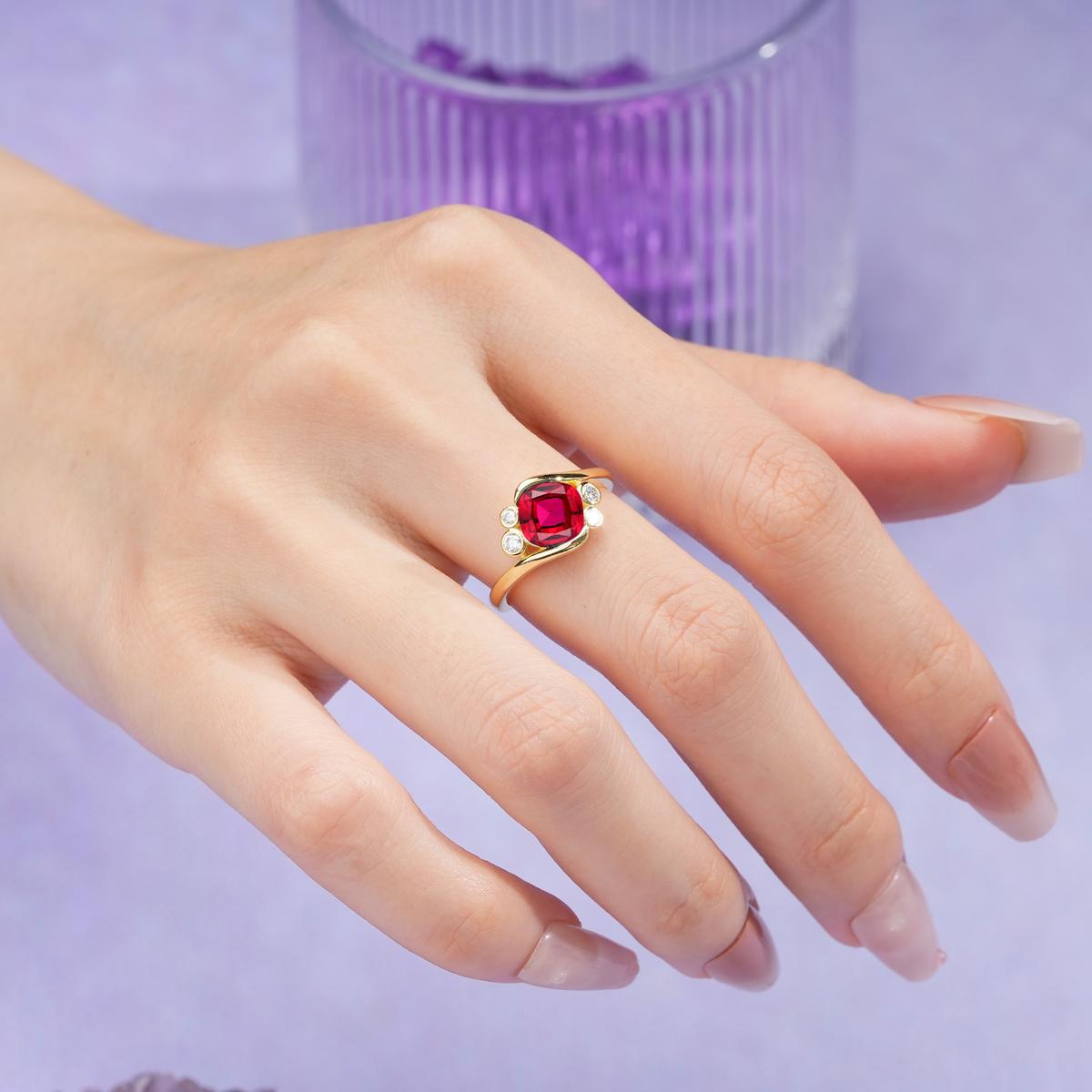 Unique Inset Princess Cut Ruby Engagement Ring
