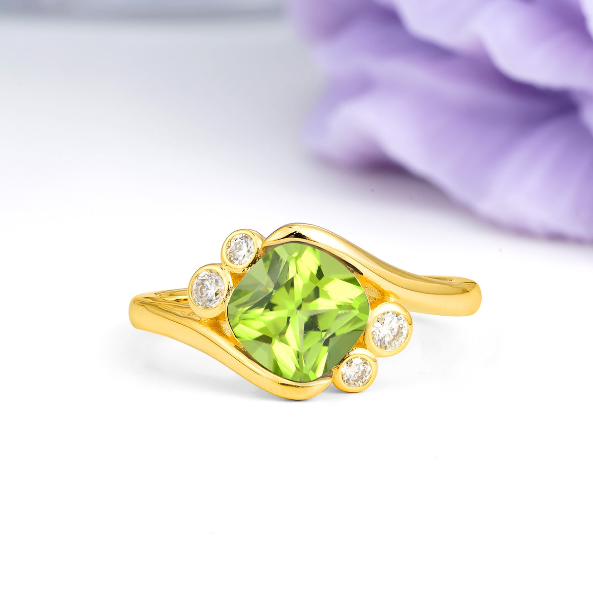 Unique Inset Princess Cut Peridot Engagement Ring - Additional view
