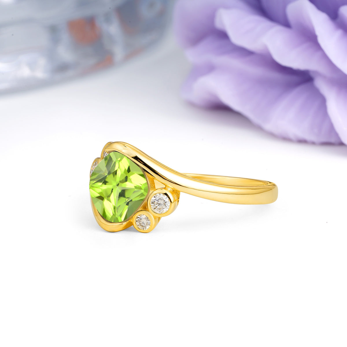 Unique Inset Princess Cut Peridot Engagement Ring - Additional view