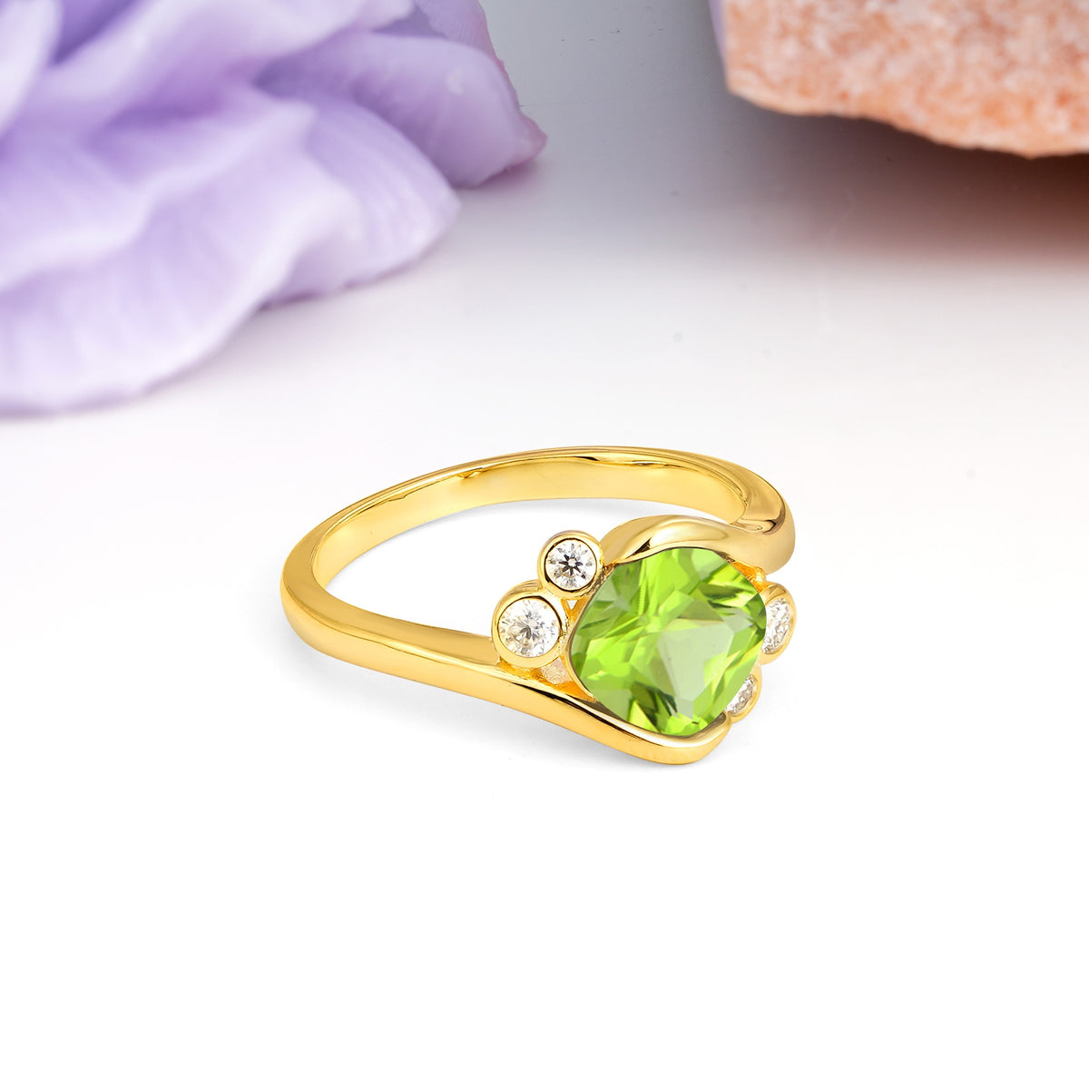 Unique Inset Princess Cut Peridot Engagement Ring - Additional view