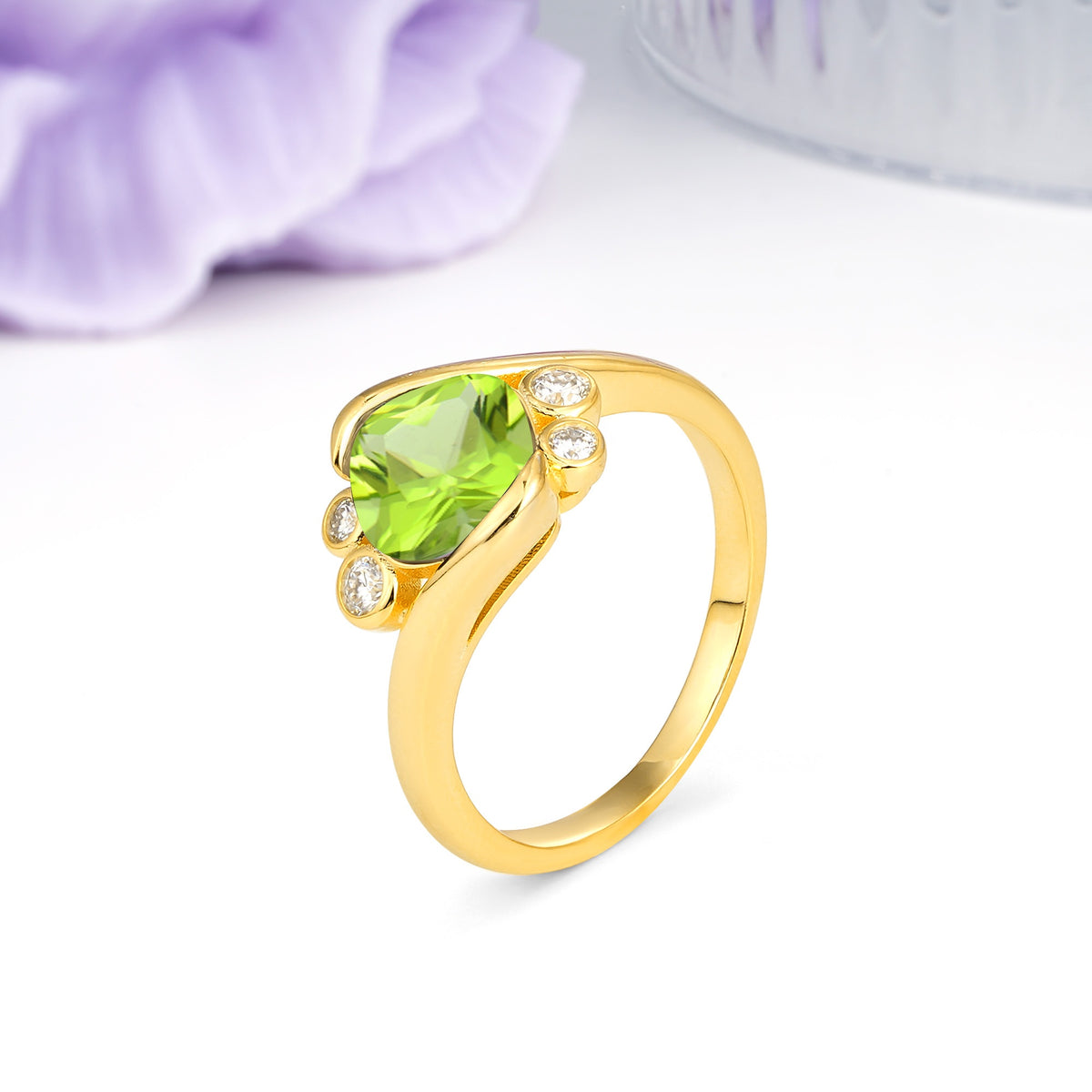 Unique Inset Princess Cut Peridot Engagement Ring - Additional view