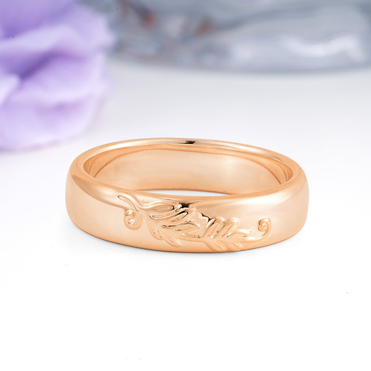 Engraved Vine Scroll Inset Comfort?Fit Wedding Ring - Additional view