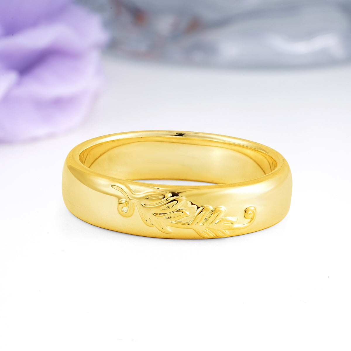 Engraved Vine Scroll Inset Comfort?Fit Wedding Ring - Additional view