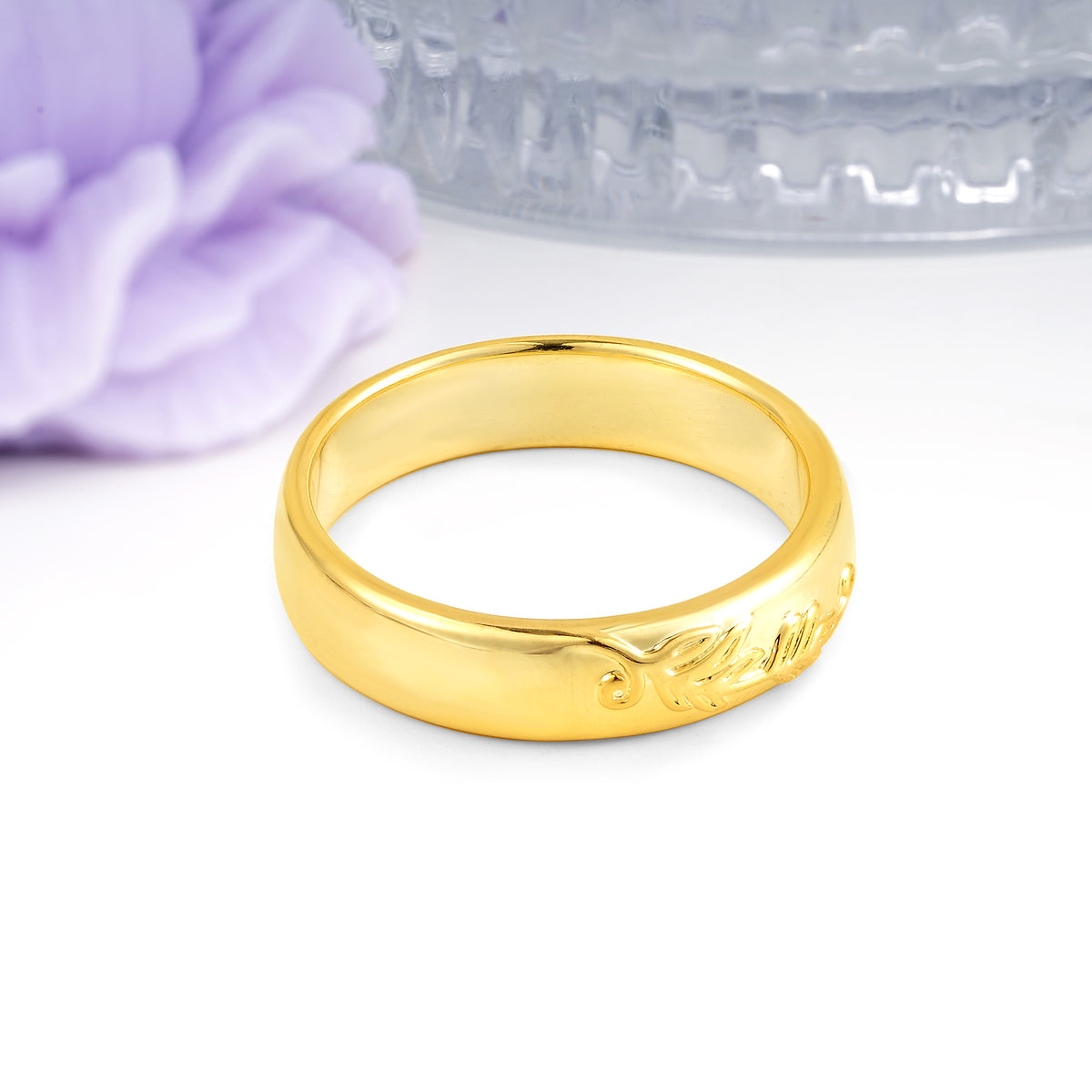 Engraved Vine Scroll Inset Comfort?Fit Wedding Ring - Additional view