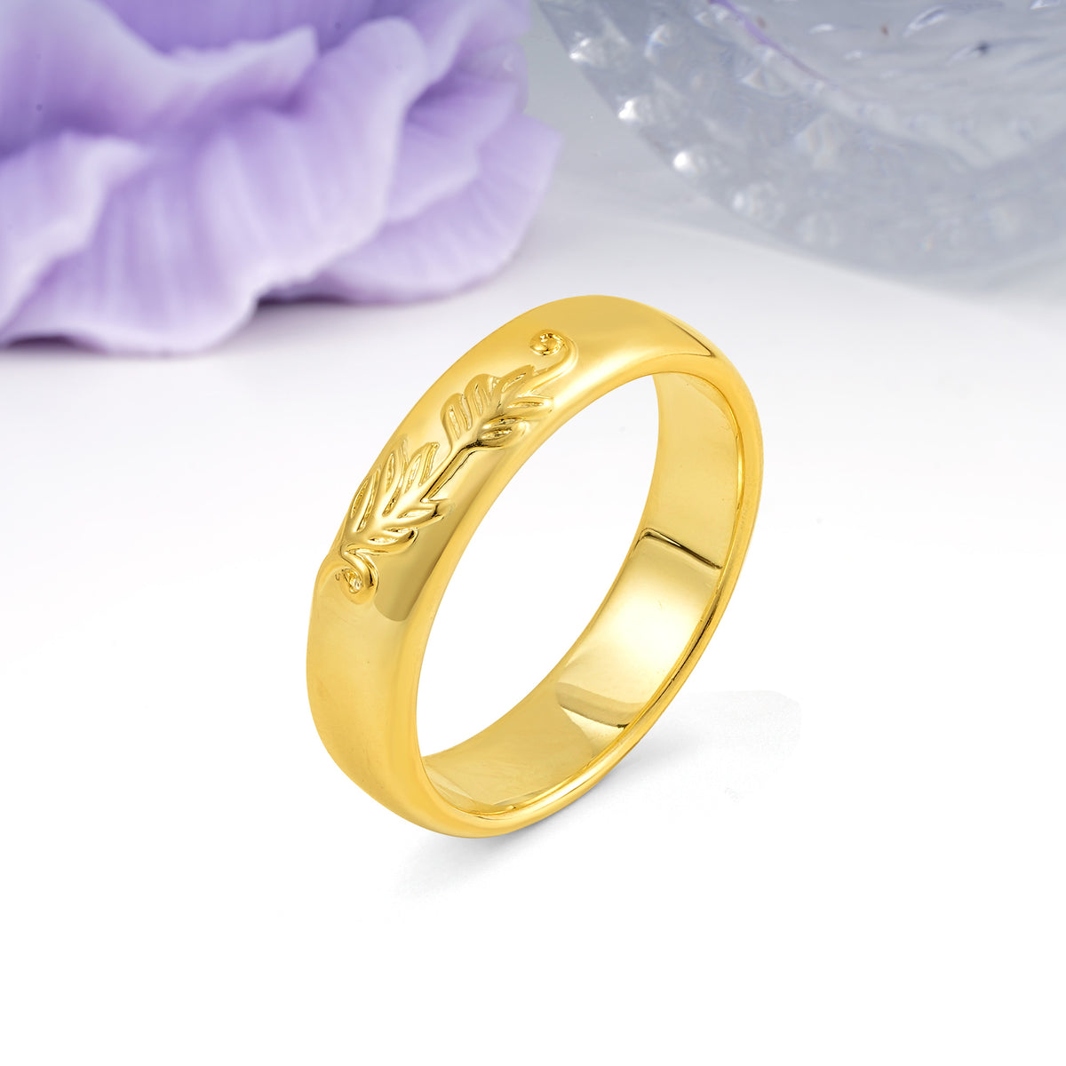 Engraved Vine Scroll Inset Comfort?Fit Wedding Ring - Additional view