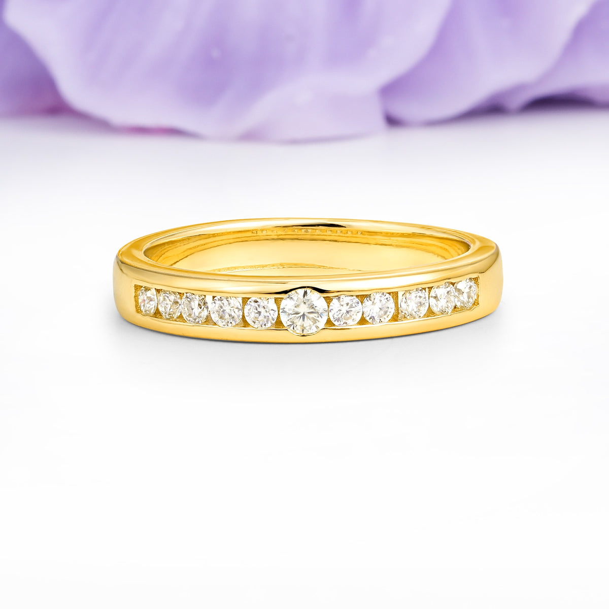 Half Channel Set Graduated Center Large Round Cut Moissanite Wedding Ring - Additional view