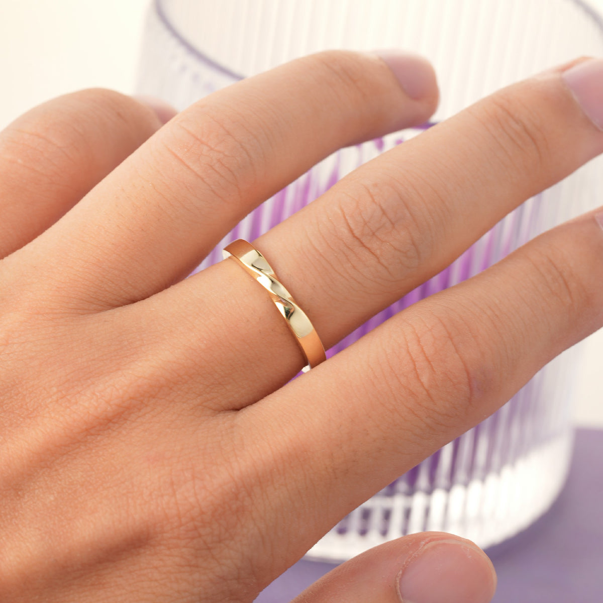 Sleek Mid?Shank Twisted Unadorned Promise Wedding Ring - Additional view