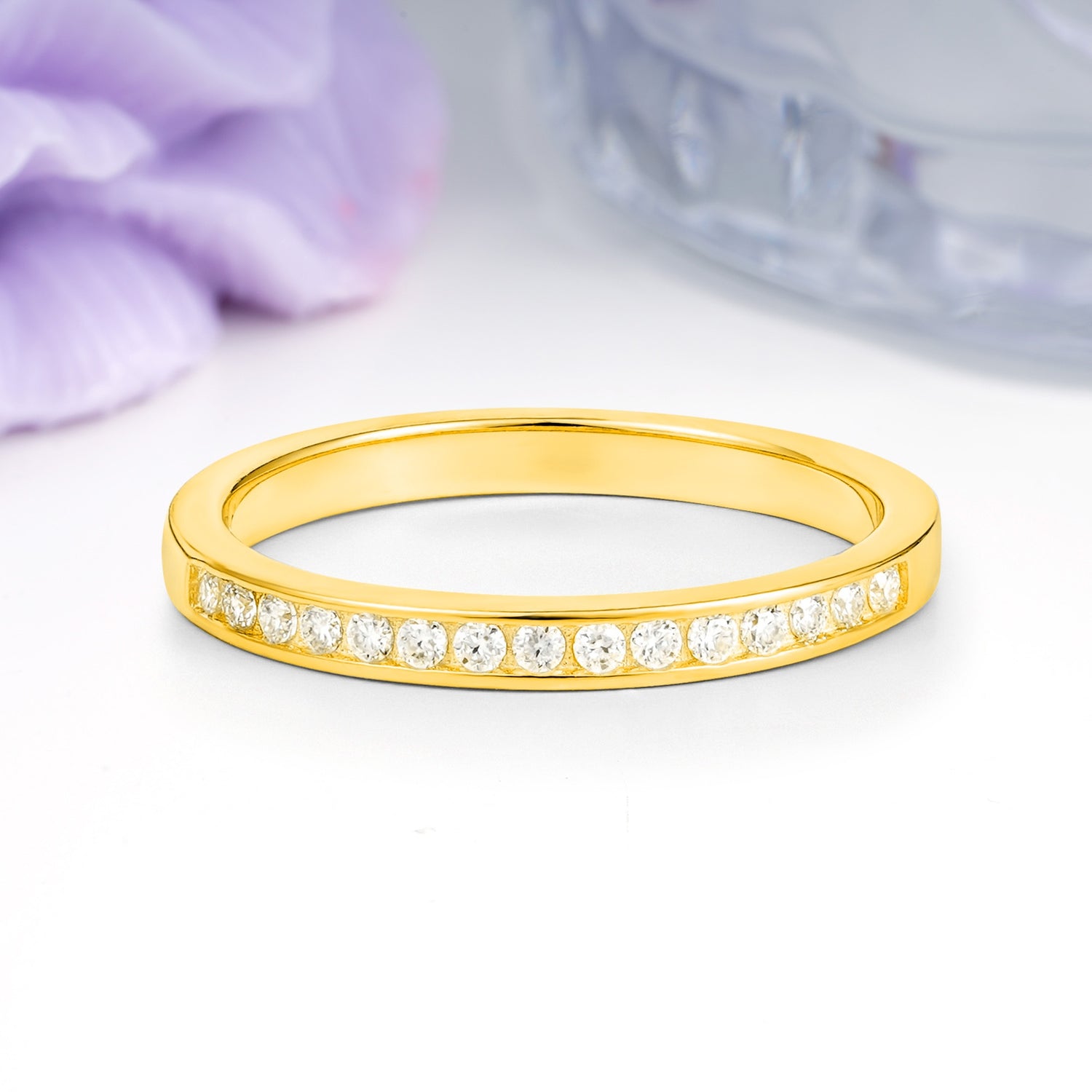Soft Glossy Narrow Half Eternity Full Continuous Round Cut Moissanite Wedding Ring