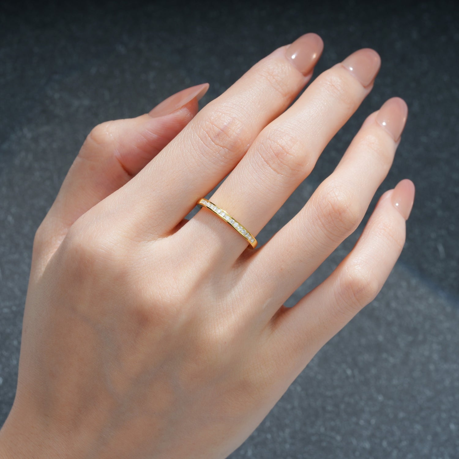 Soft Glossy Narrow Half Eternity Full Continuous Round Cut Moissanite Wedding Ring