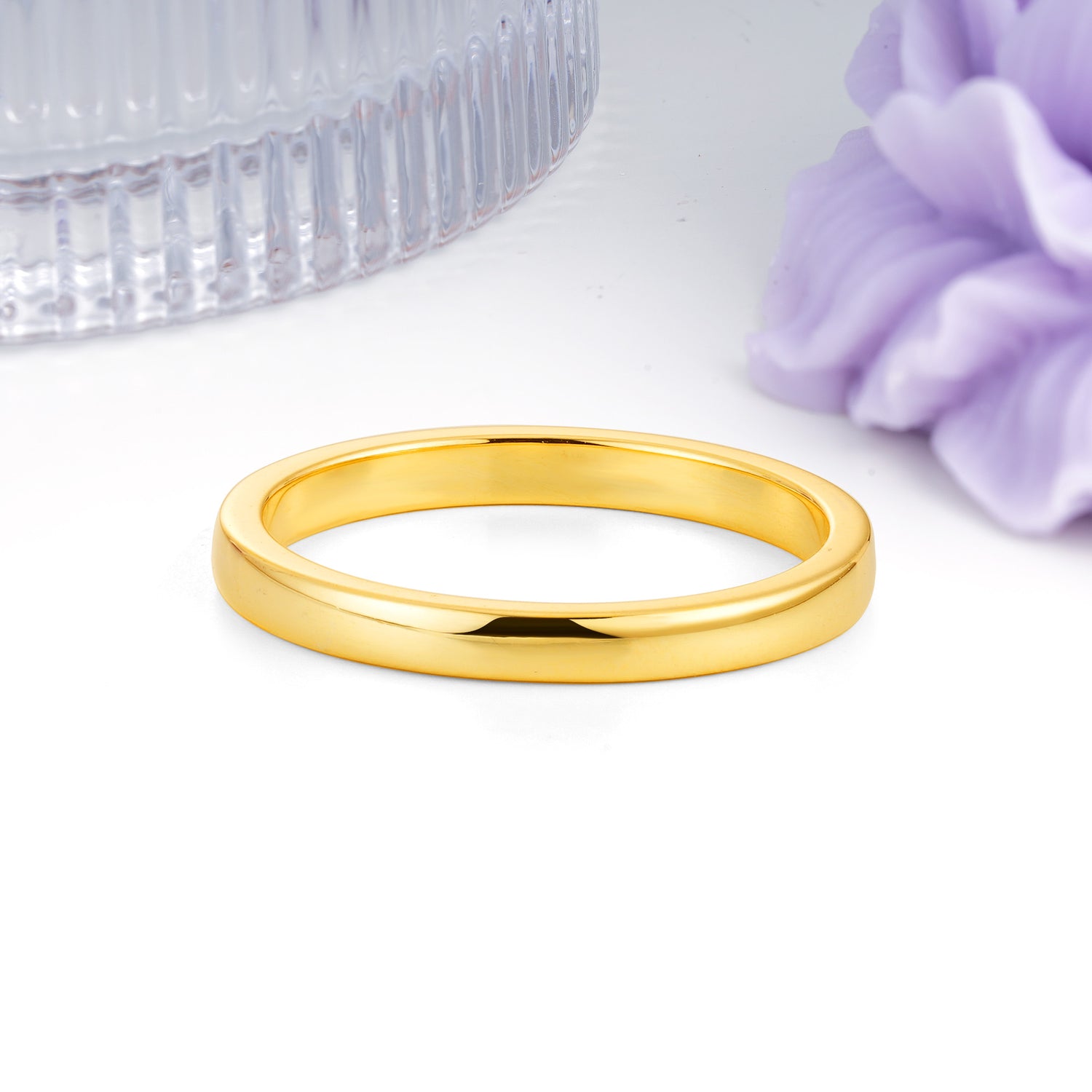 Sleek Thin Wide Edge Unadorned Stackable Wedding Ring