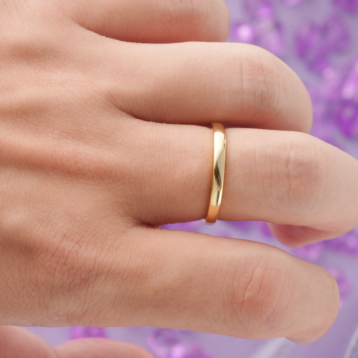 Sleek Thin Wide Edge Unadorned Stackable Wedding Ring