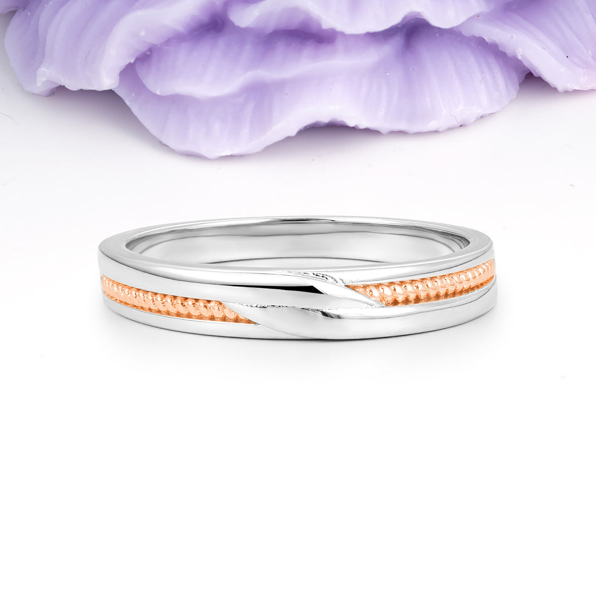 Contrast?Finish Intertwined Twist Milgrain Detail Wedding Ring - Additional view