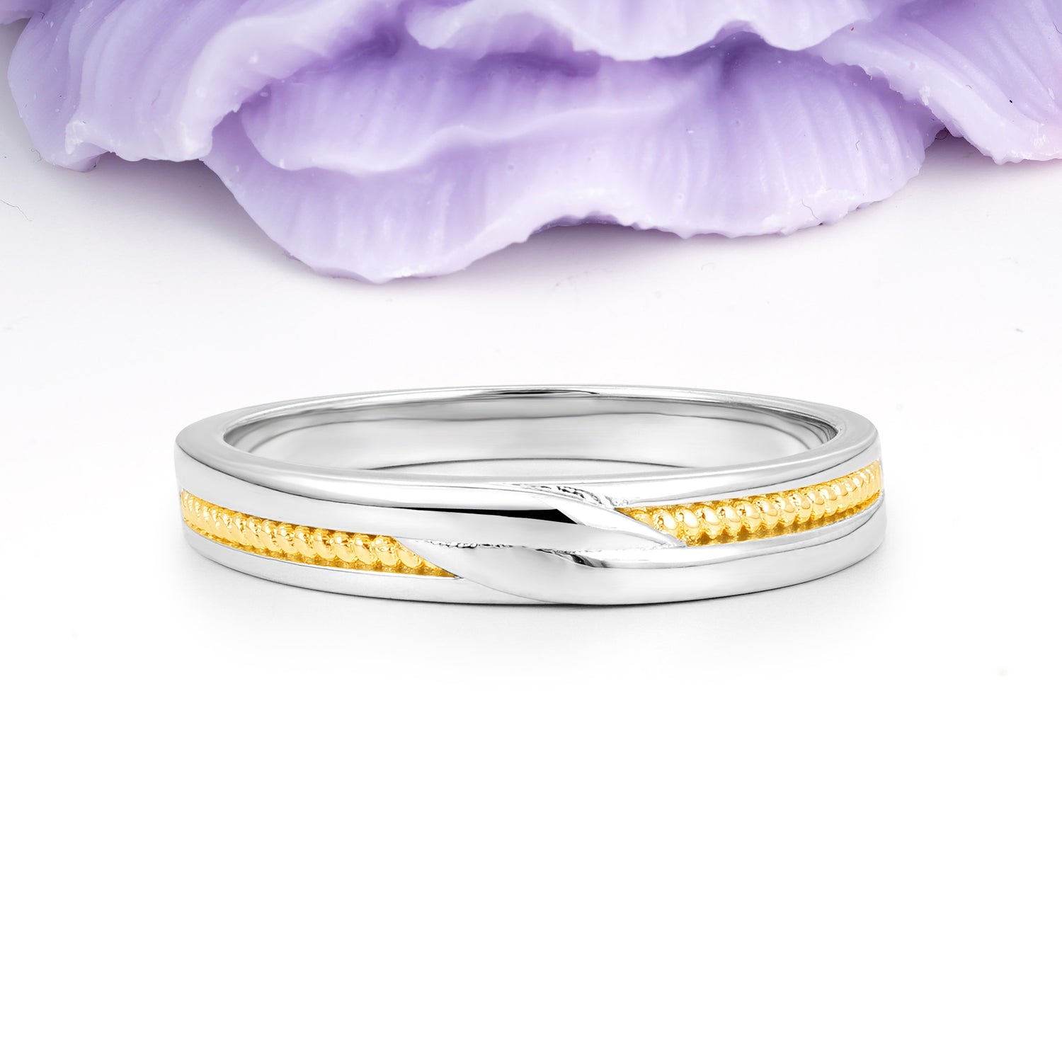 Contrast?Finish Intertwined Twist Milgrain Detail Wedding Ring - Additional view