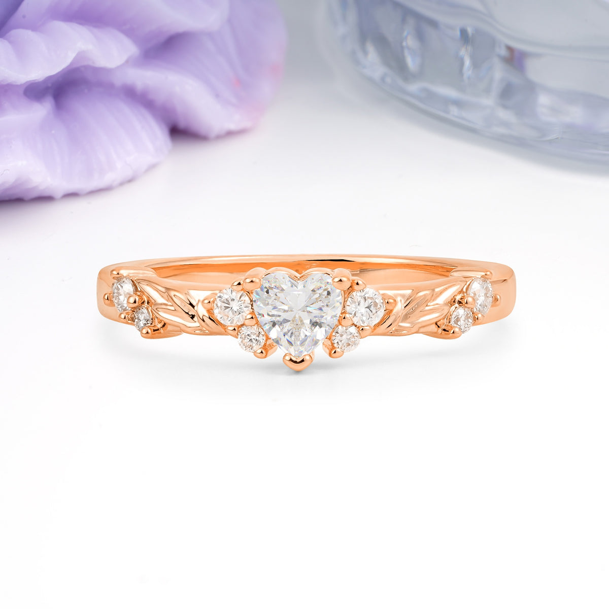 Dainty Twisted Branch Floral Outline Ball Prong Heart Cut Moissanite Engagement Ring - Additional view