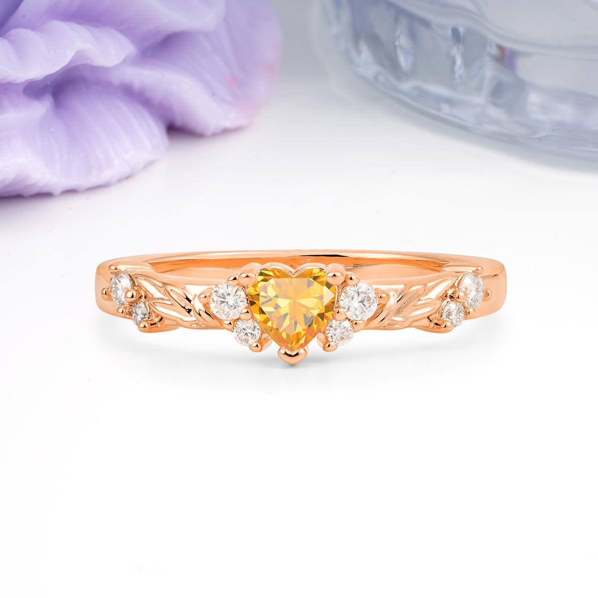 Dainty Twisted Branch Floral Outline Ball Prong Heart Cut Citrine Engagement Ring - Additional view
