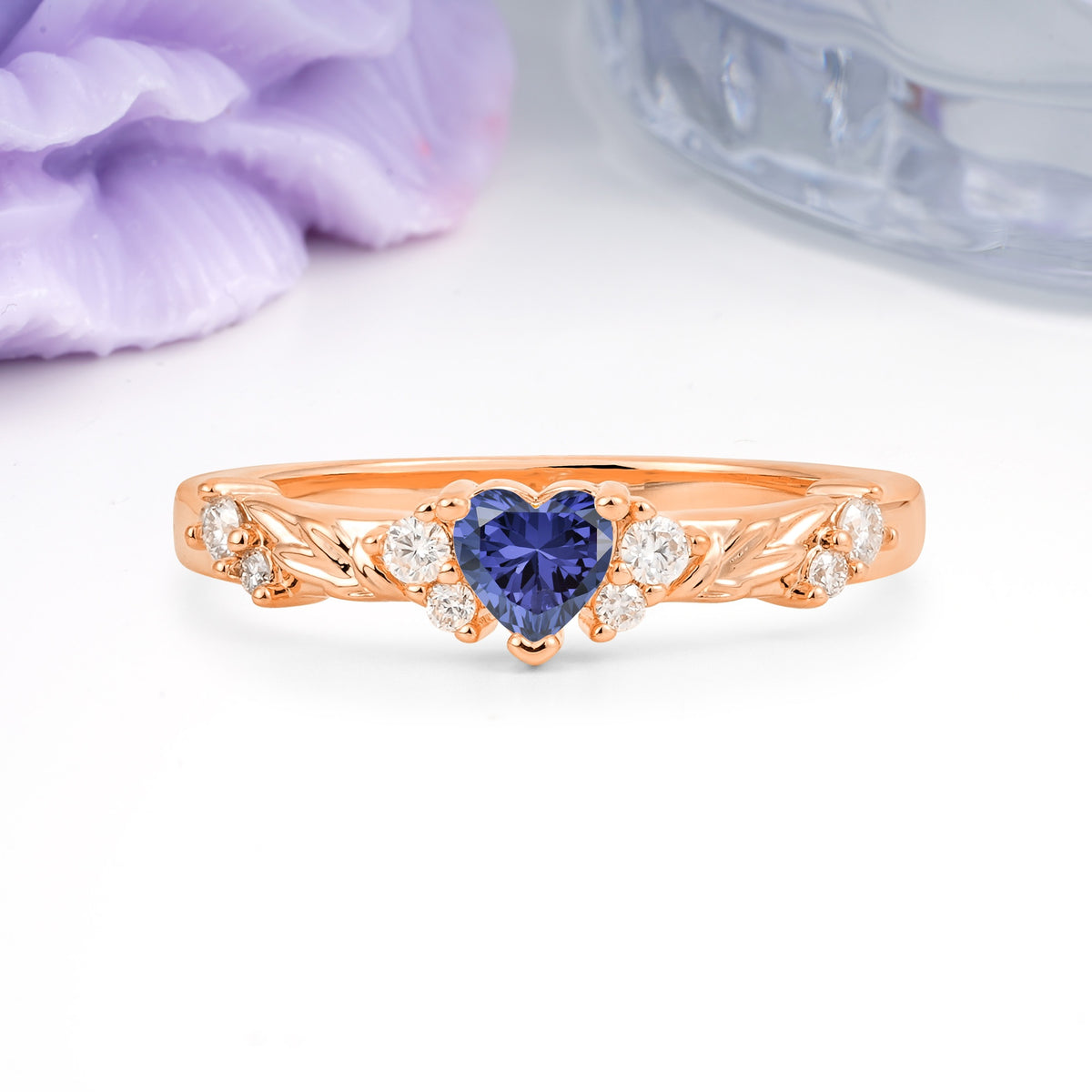 Dainty Twisted Branch Floral Outline Ball Prong Heart Cut Tanzanite Engagement Ring - Additional view