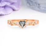 Dainty Twisted Branch Floral Outline Ball Prong Heart Cut Black Rutilated Quartz Engagement Ring - Additional view