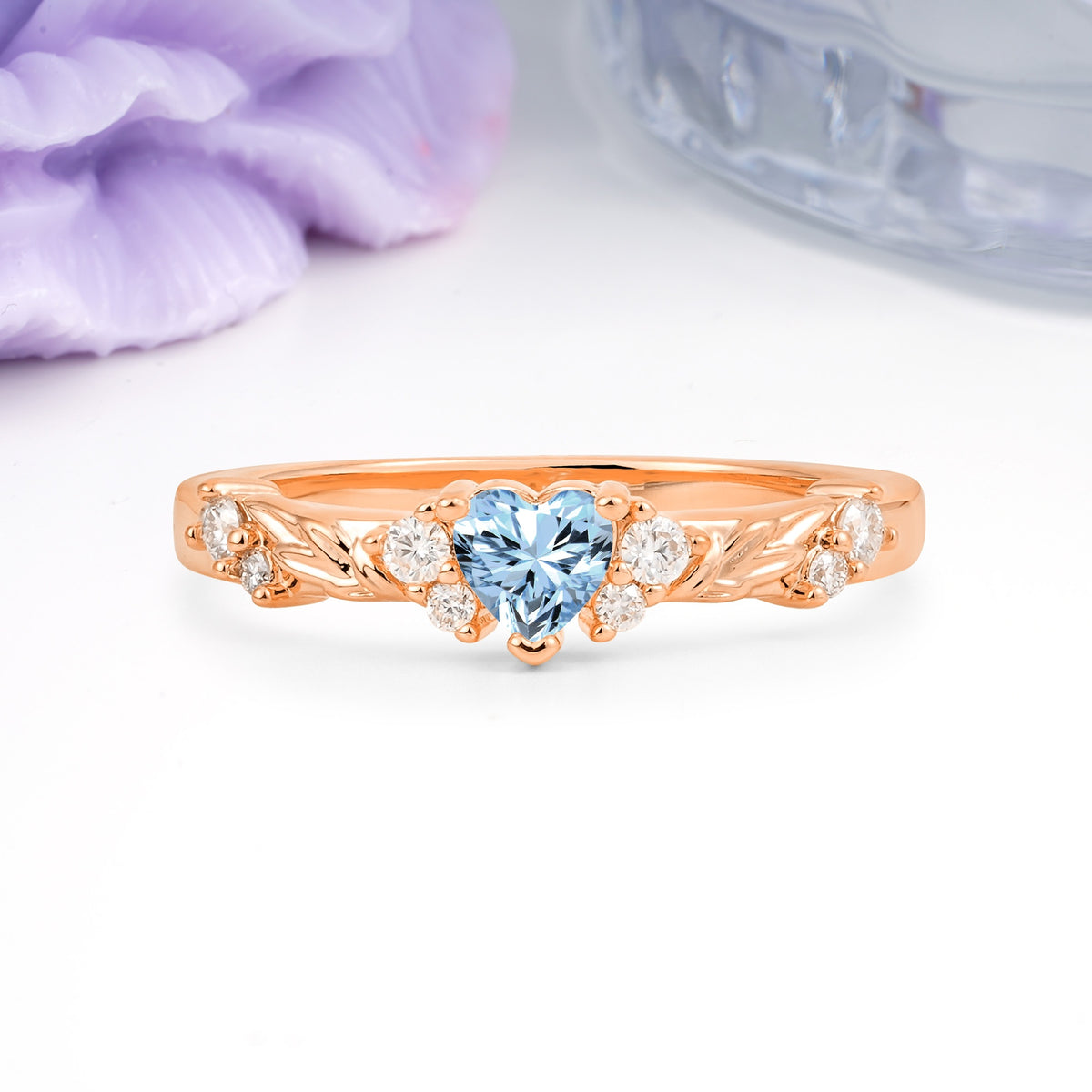 Dainty Twisted Branch Floral Outline Ball Prong Heart Cut Aquamarine Engagement Ring - Additional view