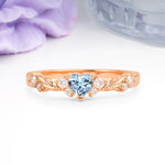 Dainty Twisted Branch Floral Outline Ball Prong Heart Cut Aquamarine Engagement Ring - Additional view