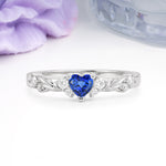 Dainty Twisted Branch Floral Outline Ball Prong Heart Cut Sapphire Engagement Ring - Additional view