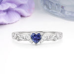 Dainty Twisted Branch Floral Outline Ball Prong Heart Cut Tanzanite Engagement Ring - Additional view