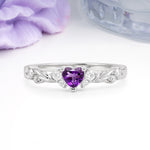 Dainty Twisted Branch Floral Outline Ball Prong Heart Cut Amethyst Engagement Ring - Additional view