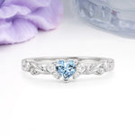 Dainty Twisted Branch Floral Outline Ball Prong Heart Cut Aquamarine Engagement Ring - Additional view