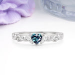 Dainty Twisted Branch Floral Outline Ball Prong Heart Cut Alexandrite Engagement Ring - Additional view