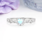 Dainty Twisted Branch Floral Outline Ball Prong Heart Cut Moonstone Engagement Ring - Additional view