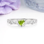 Dainty Twisted Branch Floral Outline Ball Prong Heart Cut Peridot Engagement Ring - Additional view