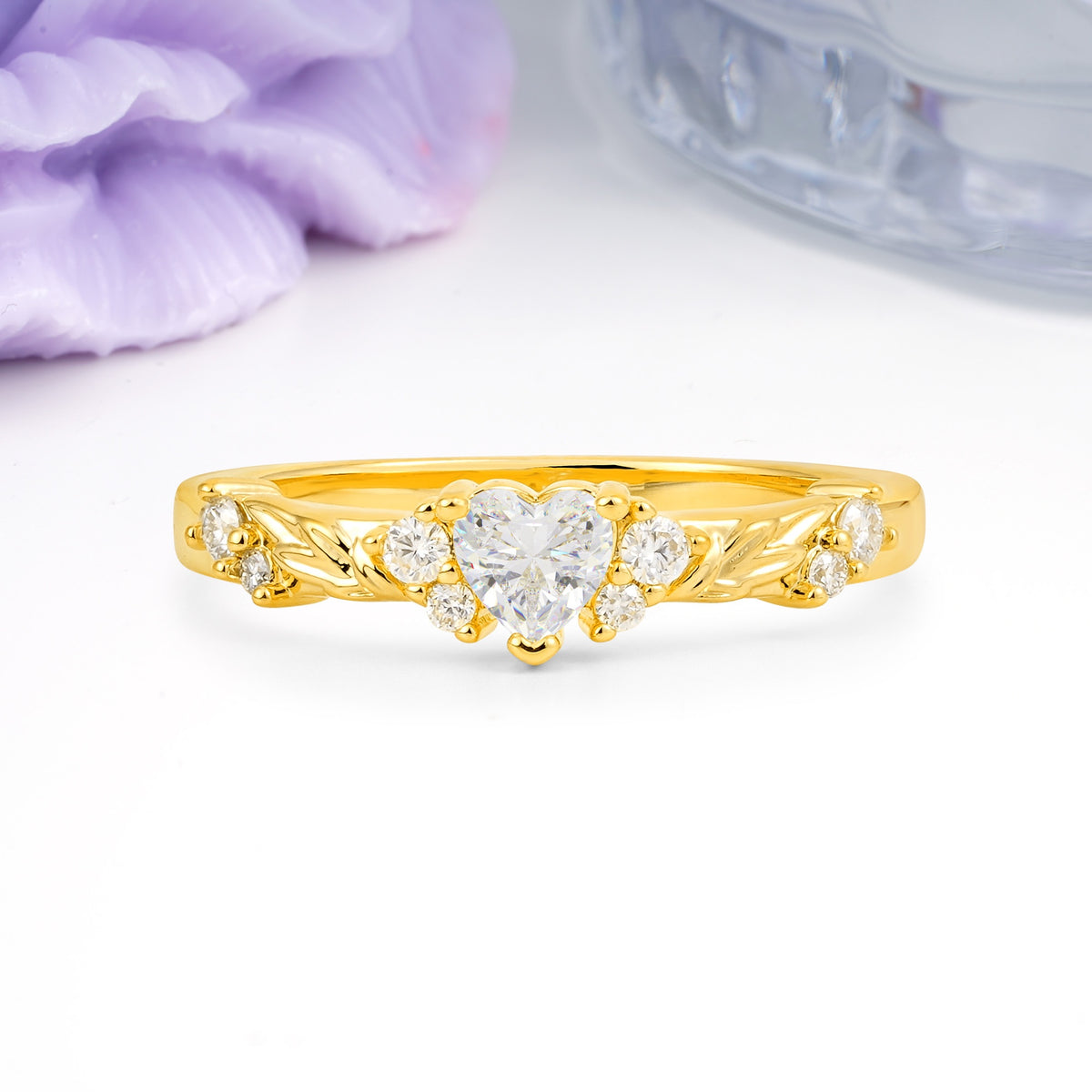 Dainty Twisted Branch Floral Outline Ball Prong Heart Cut Moissanite Engagement Ring - Additional view