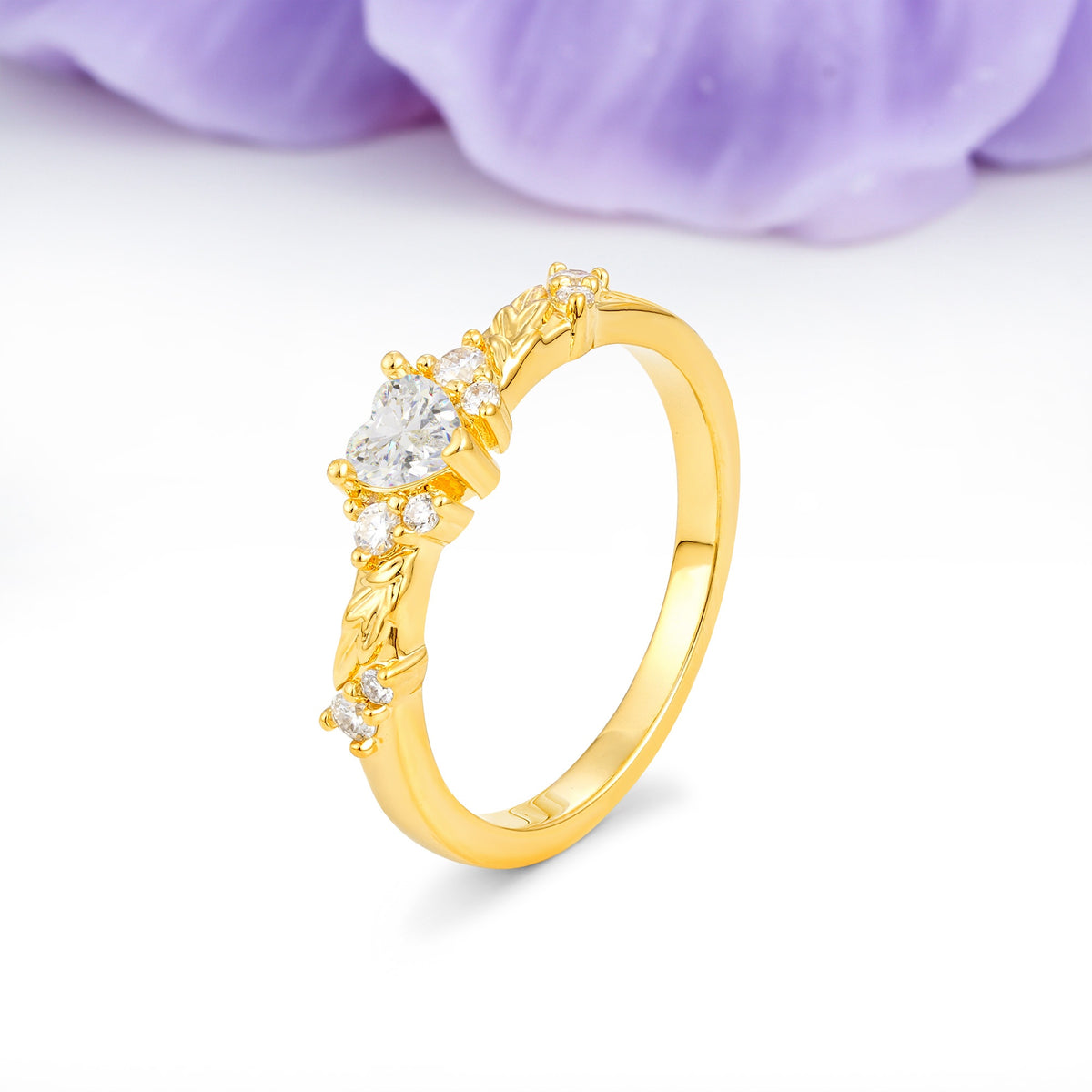 Dainty Twisted Branch Floral Outline Ball Prong Heart Cut Moissanite Engagement Ring - Additional view