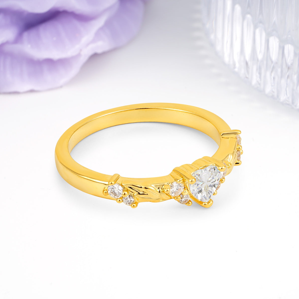 Dainty Twisted Branch Floral Outline Ball Prong Heart Cut Moissanite Engagement Ring - Additional view