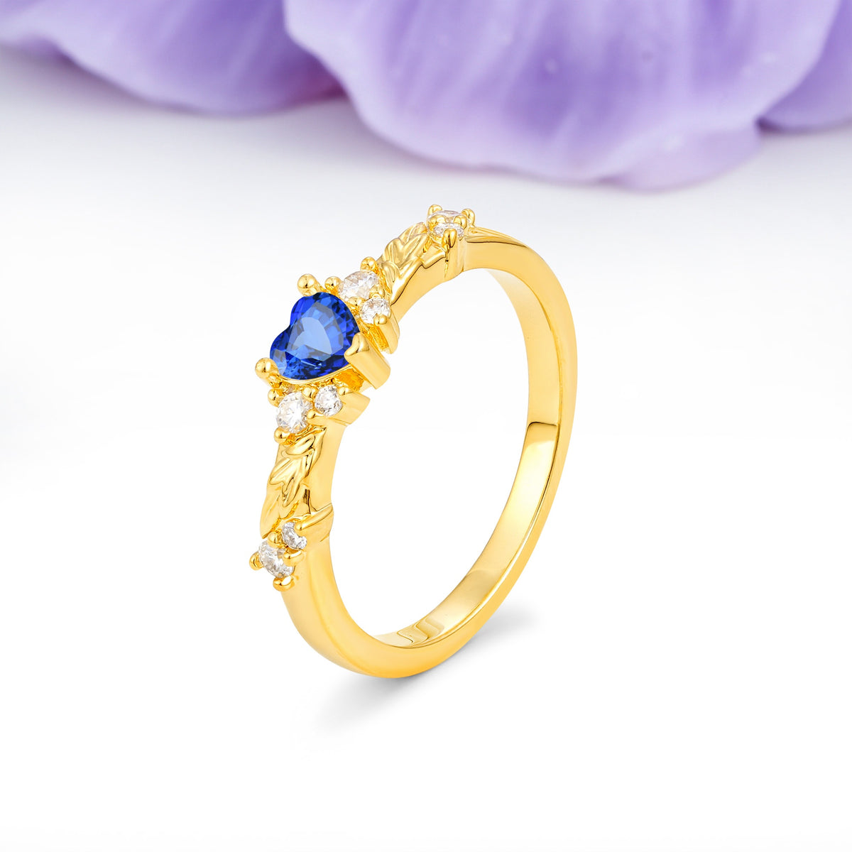Dainty Twisted Branch Floral Outline Ball Prong Heart Cut Sapphire Engagement Ring - Additional view