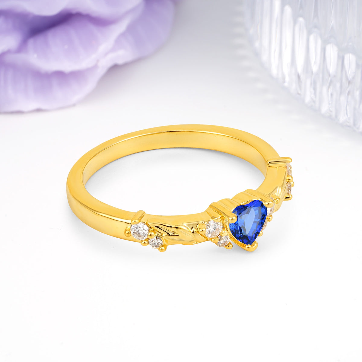 Dainty Twisted Branch Floral Outline Ball Prong Heart Cut Sapphire Engagement Ring - Additional view