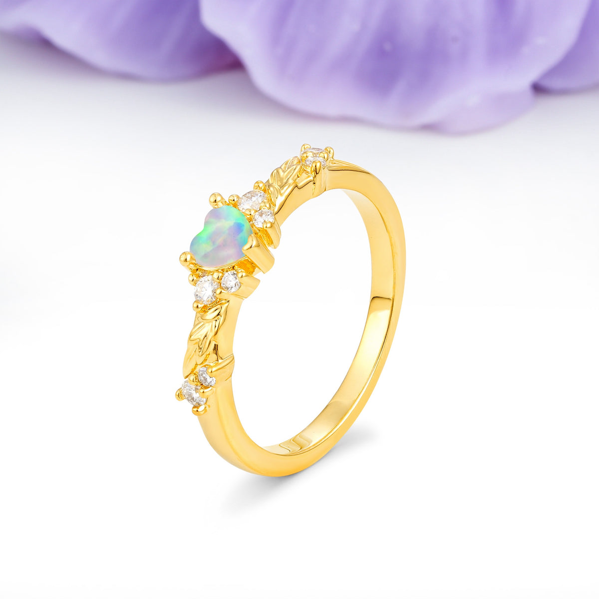 Dainty Twisted Branch Floral Outline Ball Prong Heart Cut Fire Opal Engagement Ring - Additional view