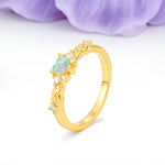 Dainty Twisted Branch Floral Outline Ball Prong Heart Cut Fire Opal Engagement Ring - Additional view