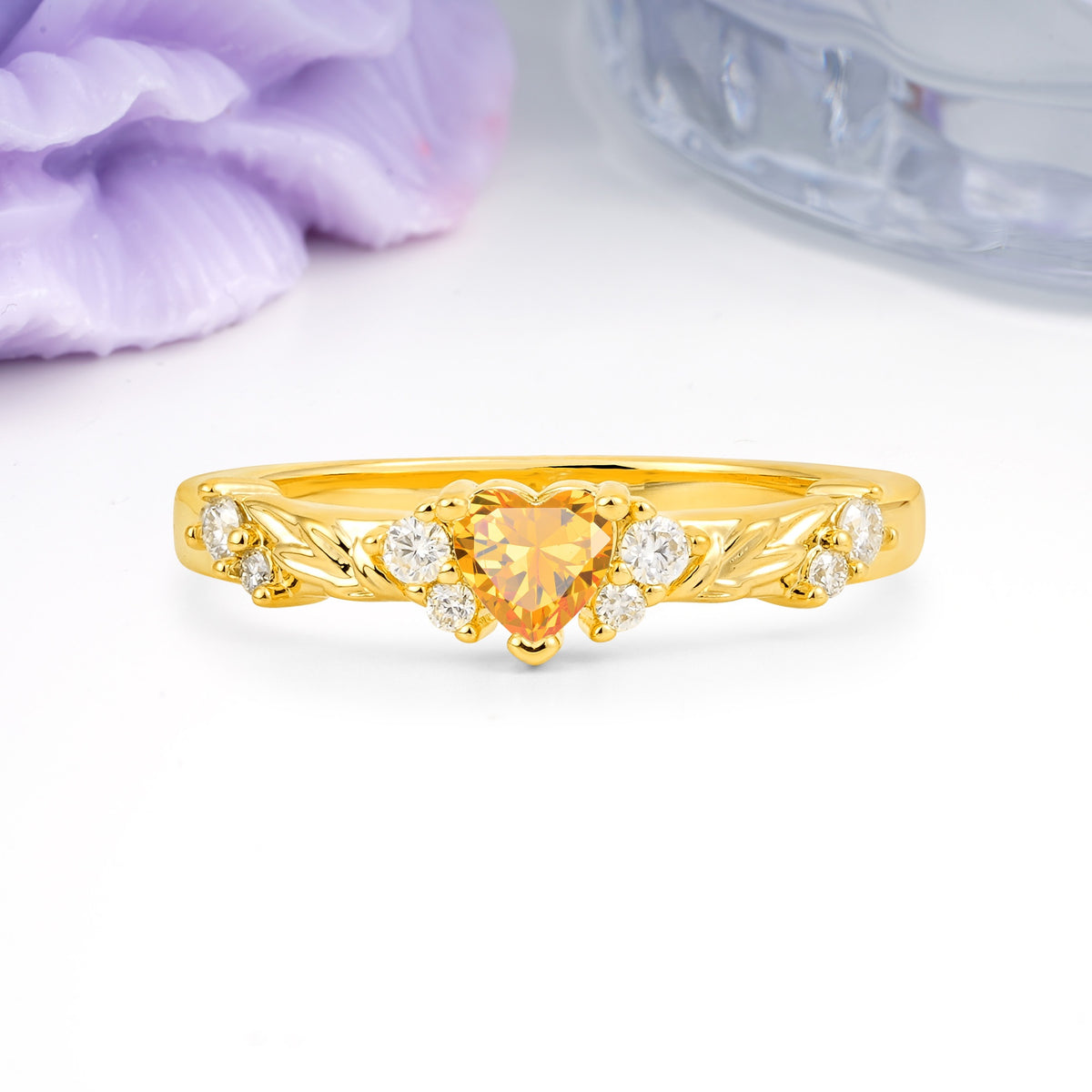 Dainty Twisted Branch Floral Outline Ball Prong Heart Cut Citrine Engagement Ring - Additional view