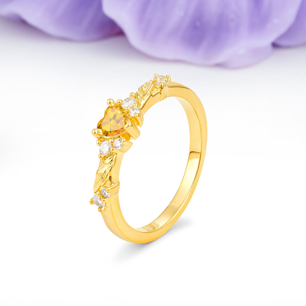 Dainty Twisted Branch Floral Outline Ball Prong Heart Cut Citrine Engagement Ring - Additional view