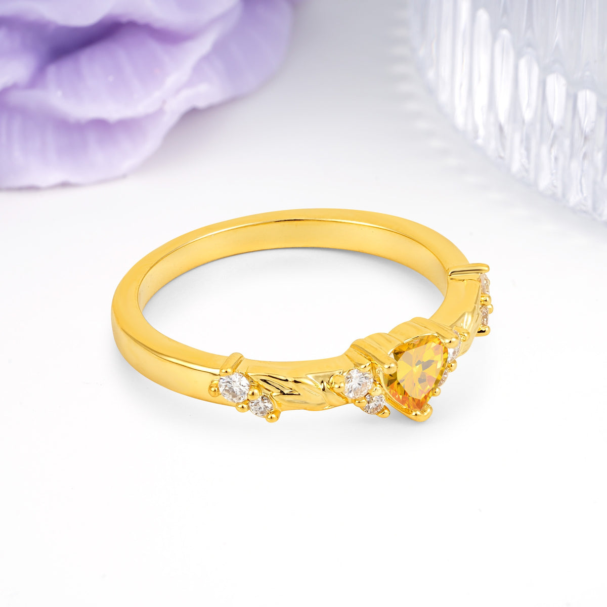 Dainty Twisted Branch Floral Outline Ball Prong Heart Cut Citrine Engagement Ring - Additional view