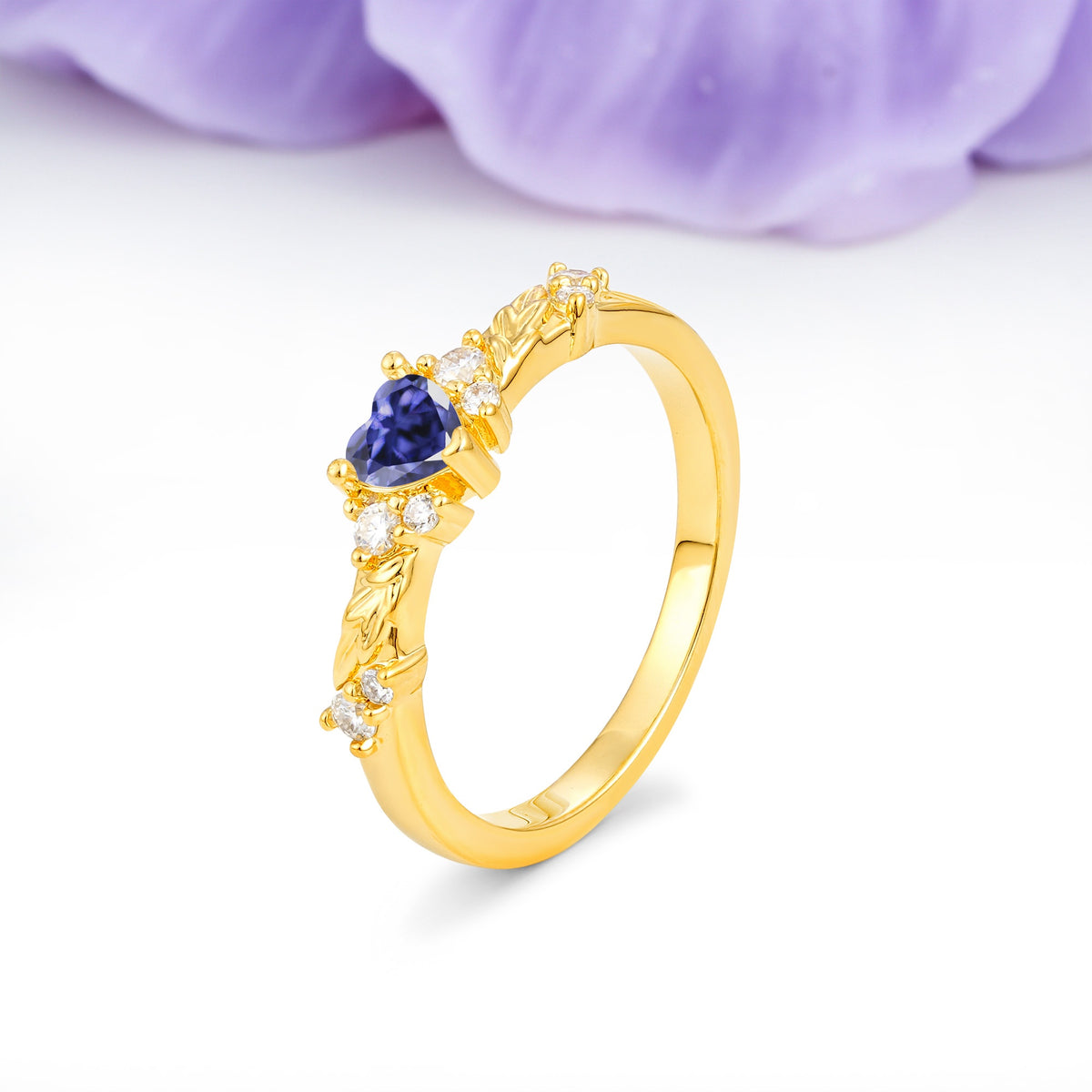 Dainty Twisted Branch Floral Outline Ball Prong Heart Cut Tanzanite Engagement Ring - Additional view
