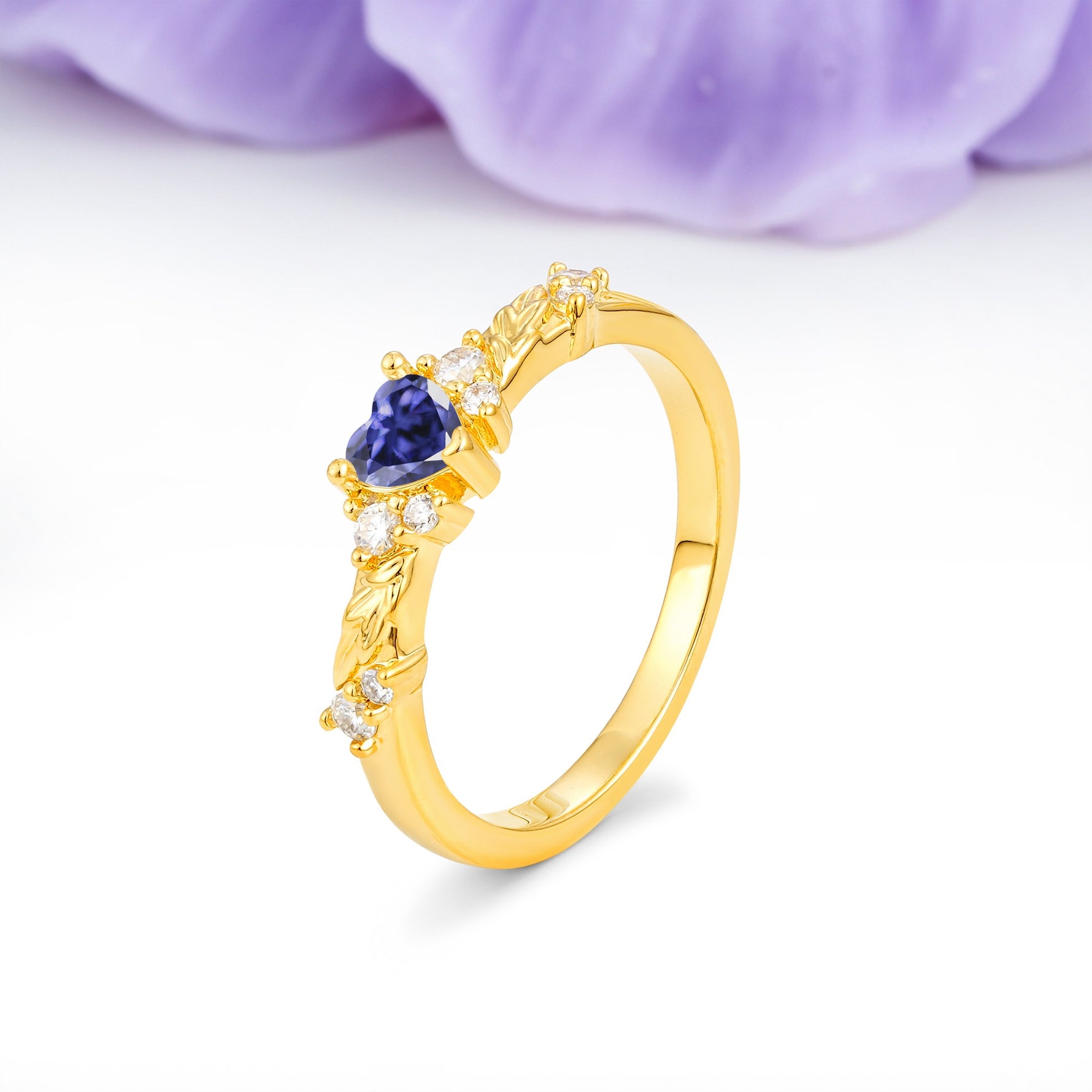 Dainty Twisted Branch Floral Outline Ball Prong Heart Cut Tanzanite Engagement Ring - Additional view