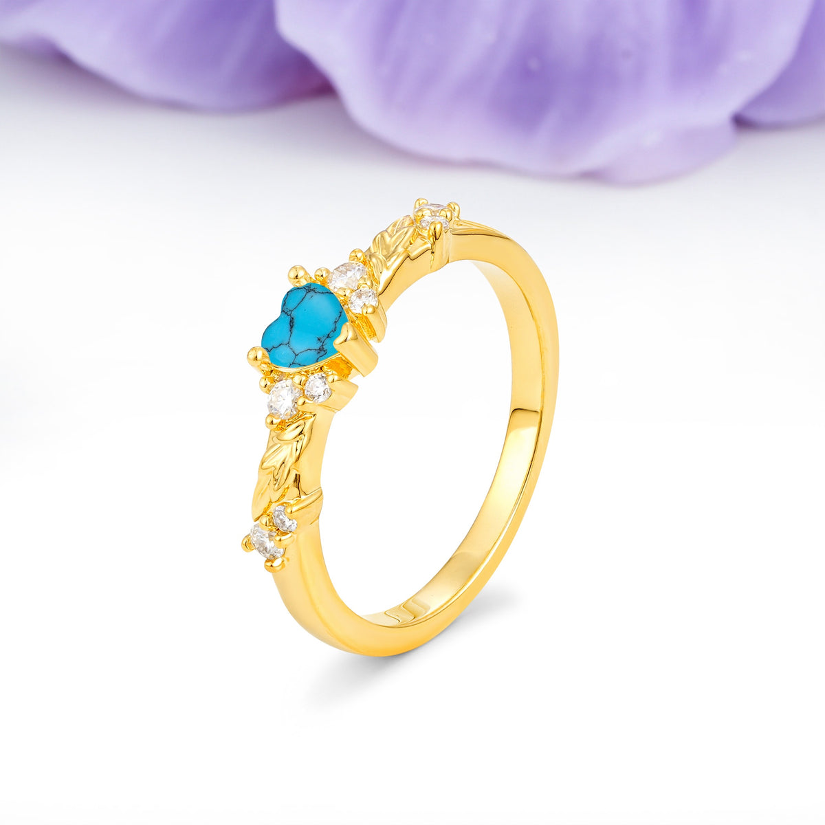 Dainty Twisted Branch Floral Outline Ball Prong Heart Cut Turquoise Engagement Ring - Additional view