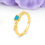 Dainty Twisted Branch Floral Outline Ball Prong Heart Cut Turquoise Engagement Ring - Additional view