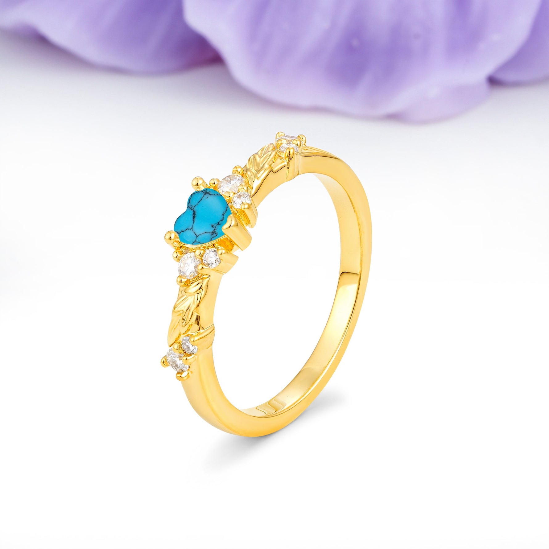 Dainty Twisted Branch Floral Outline Ball Prong Heart Cut Turquoise Engagement Ring - Additional view