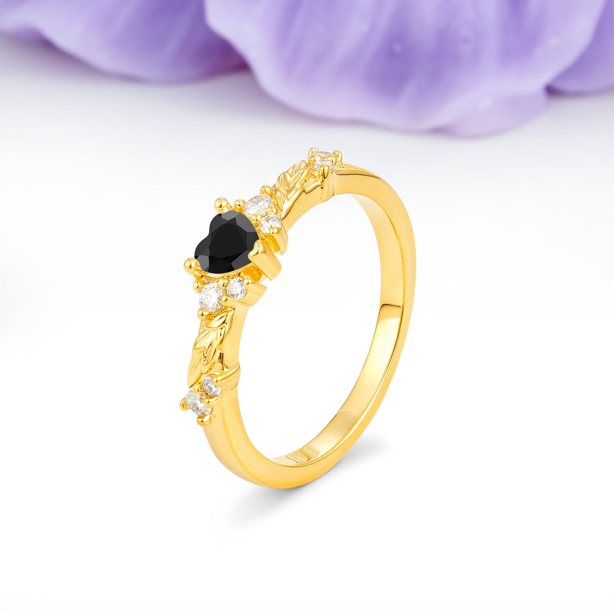 Dainty Twisted Branch Floral Outline Ball Prong Heart Cut Black Onyx Engagement Ring - Additional view